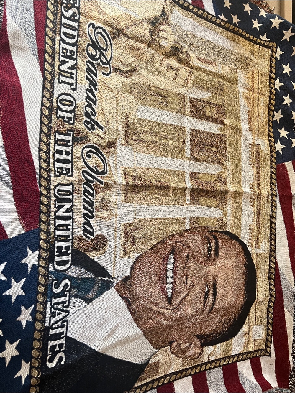 Patriotic Presidential Portrait Throw Blanket - Red, White, Blue, Gold